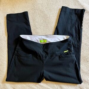 Black rayon blend crop pants with silver button details by Swing Control 🇨🇦